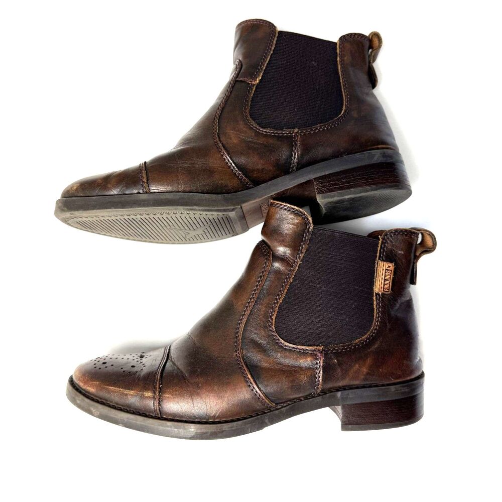 PIKOLINOS Brown Leather Chelsea Ankle Boots